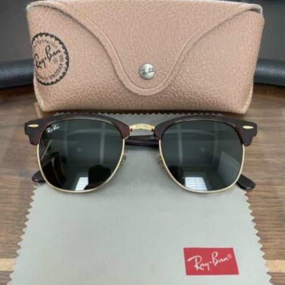 Ray-Ban Clubmaster RB3016 W0366 51-21 Classic Red Havana Frame Green Lenses - Picture 2 of 4